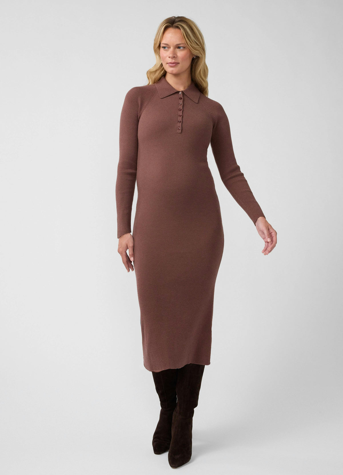 Ribbed Polo Maternity Nursing Midi Dress