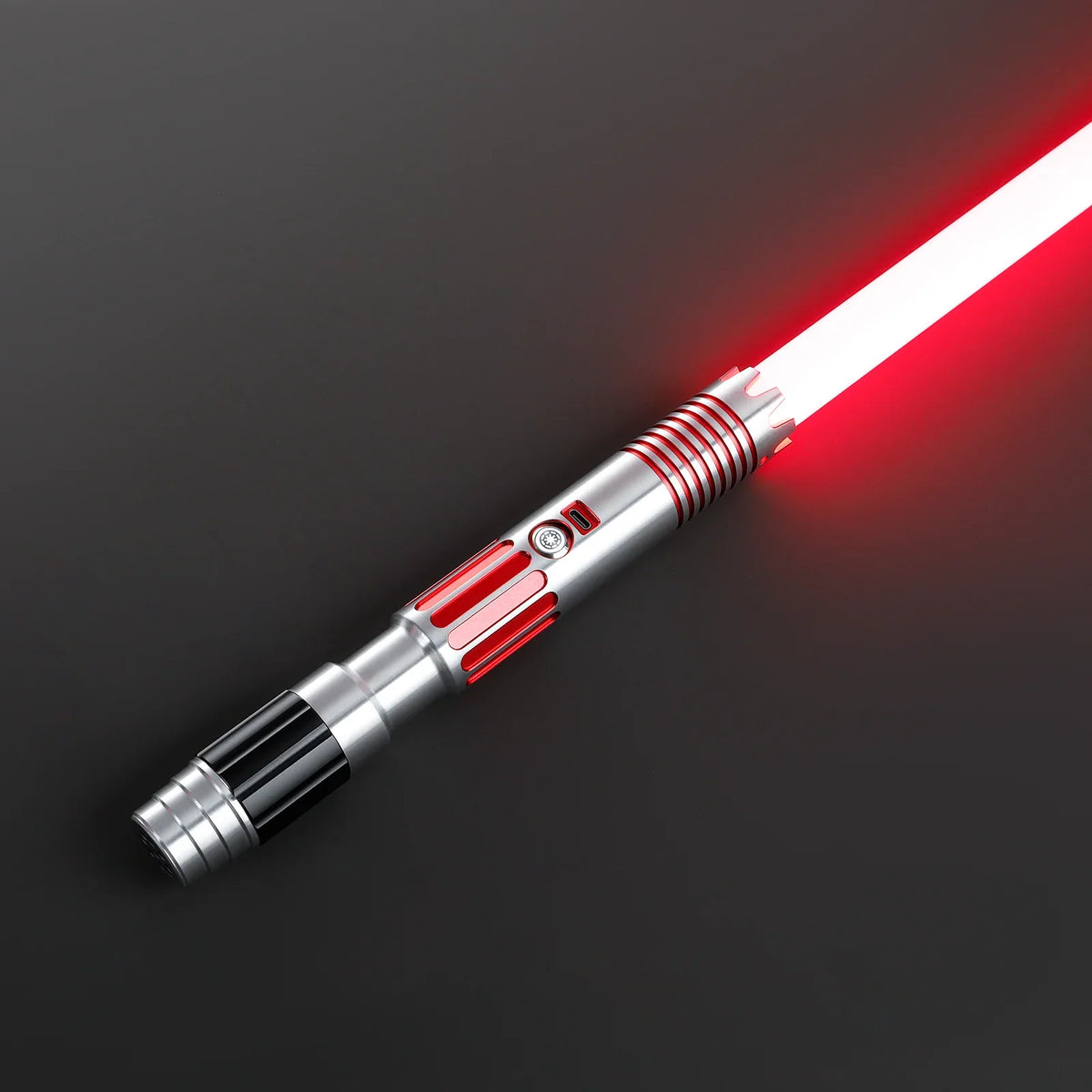 Darkflame SE Heavy Dueling Lightsaber – Silver Hilt with Red Emitter Vents