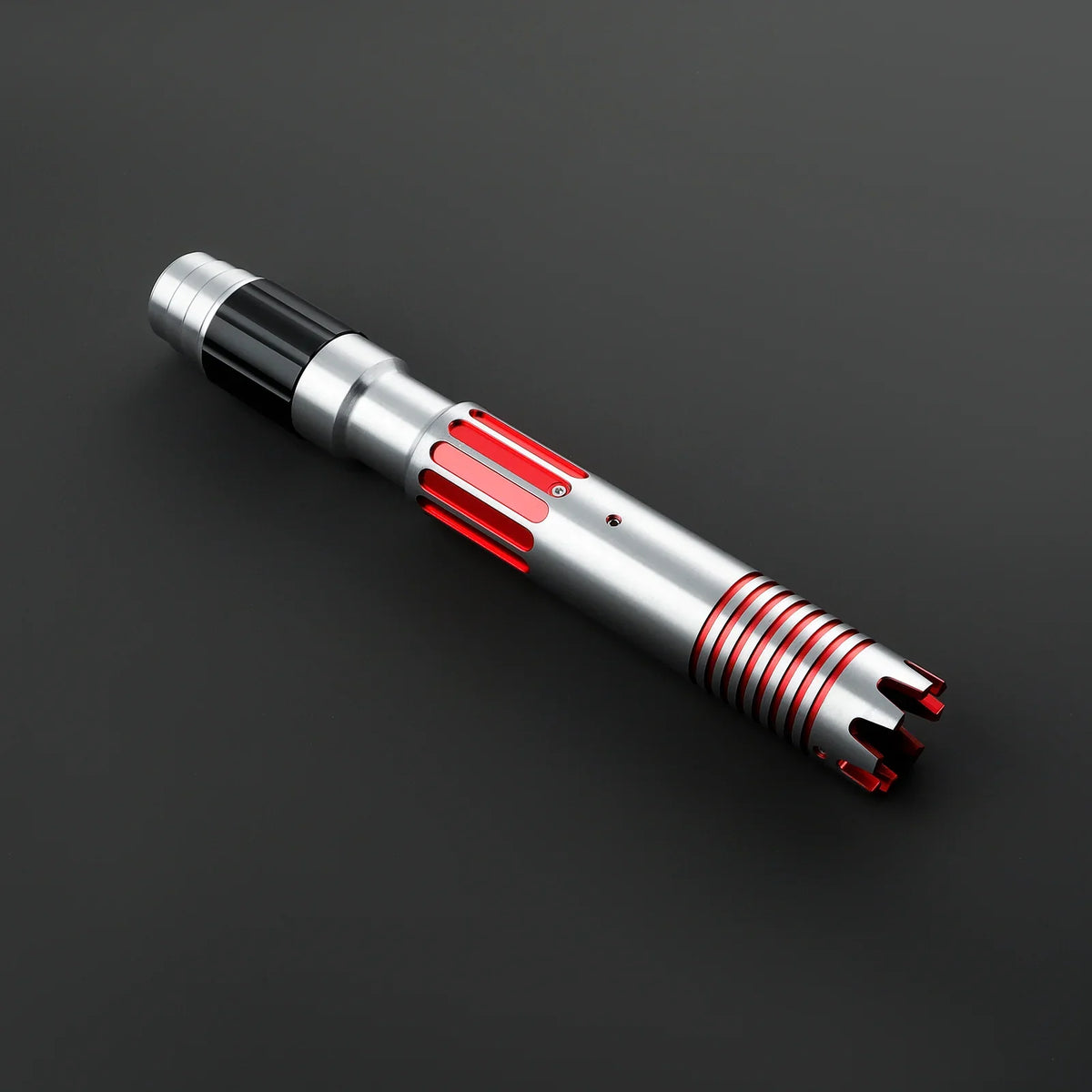 Darkflame SE Heavy Dueling Lightsaber – Silver Hilt with Red Emitter Vents