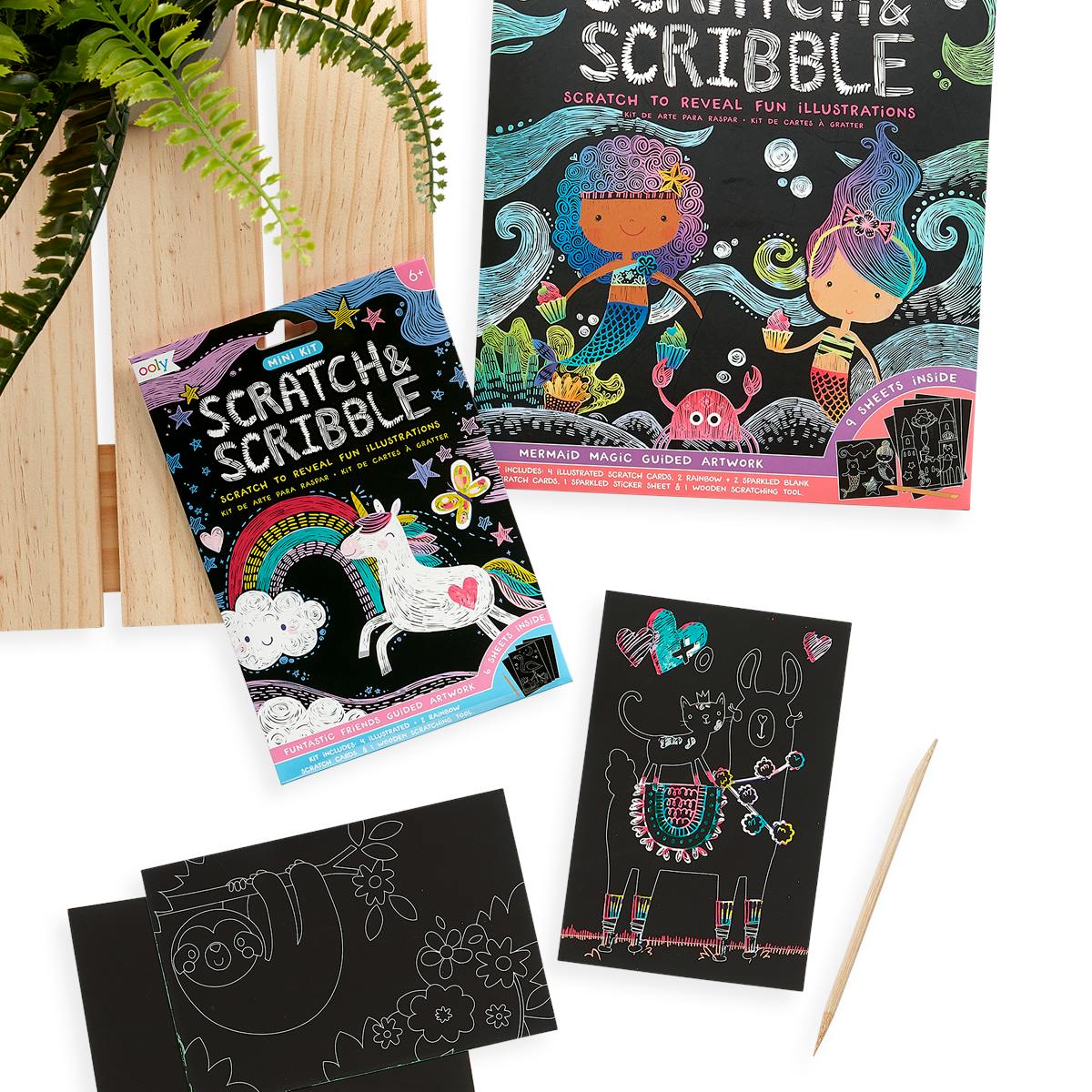 Scratch and Scribble Mini Scratch Art Kit - Funtastic Friends - 6 Cards