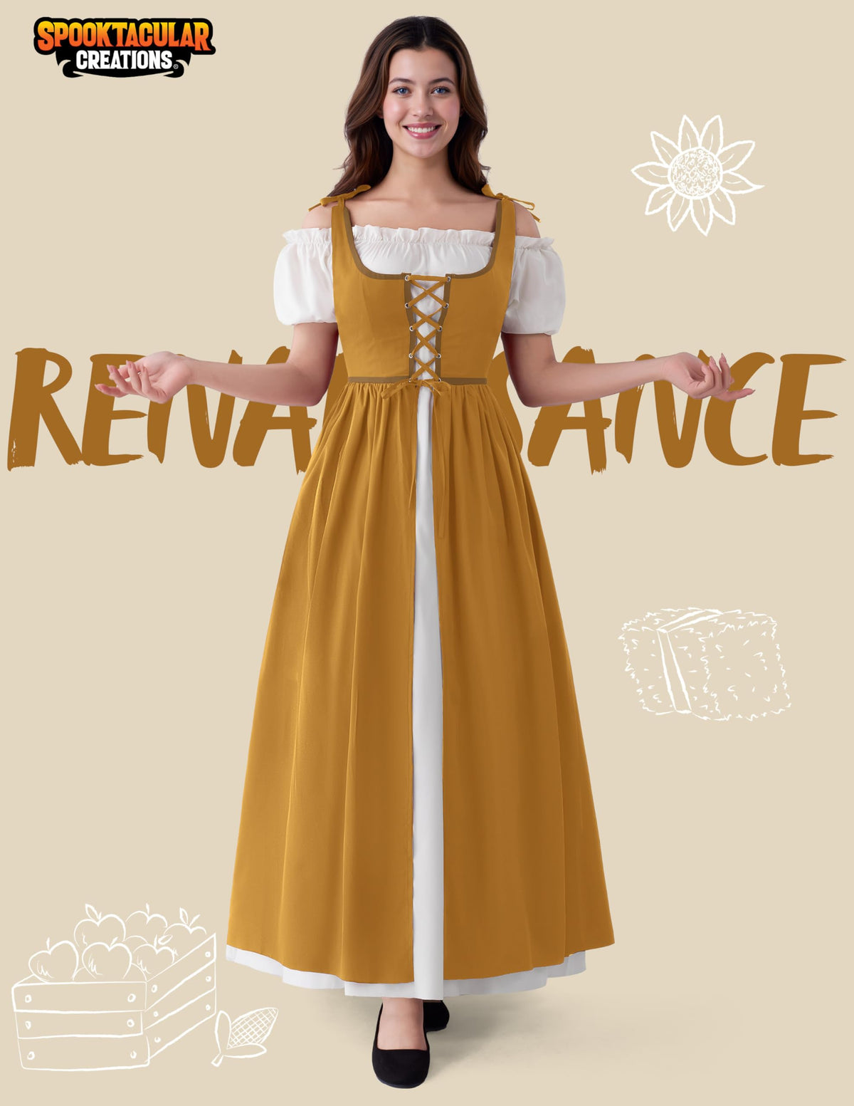 Medieval Renaissance Maxi Dress | Women Halloween Peasant Costume