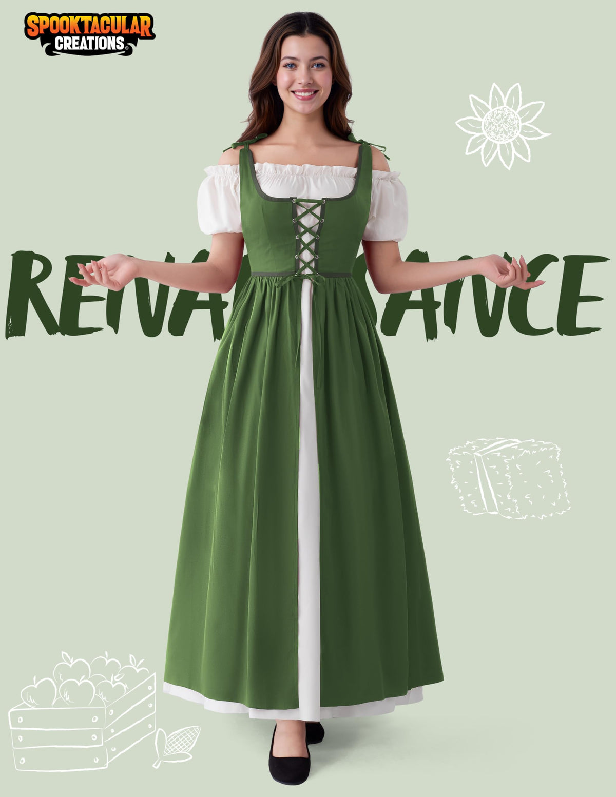 Medieval Renaissance Peasant Maxi Dress for Women