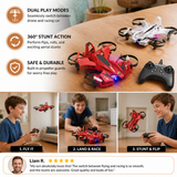 2-in-1 Remote Control Flying Drone & Stunt Racing Car