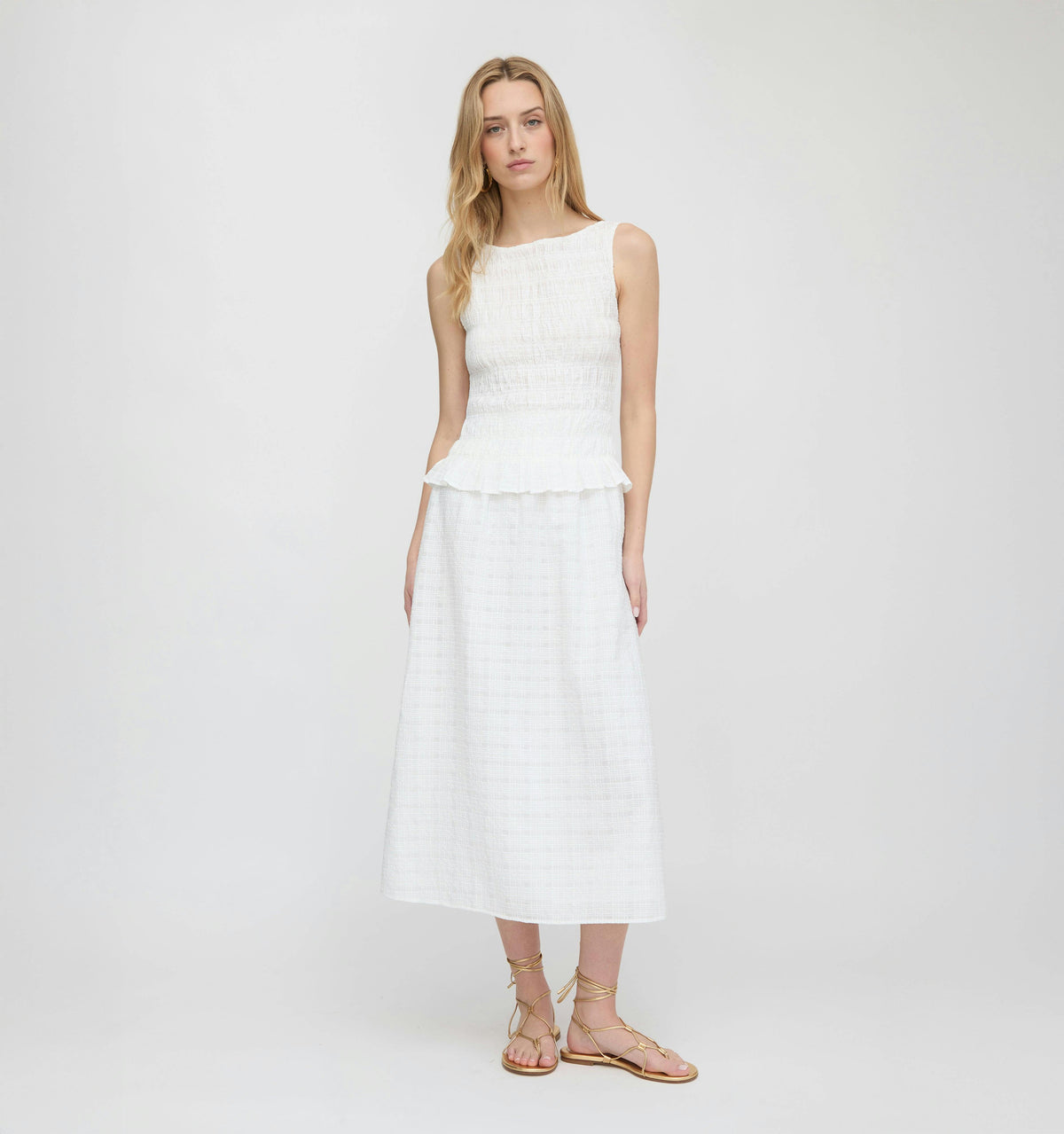 The Phoebe Nap Top - White Crinkle Check