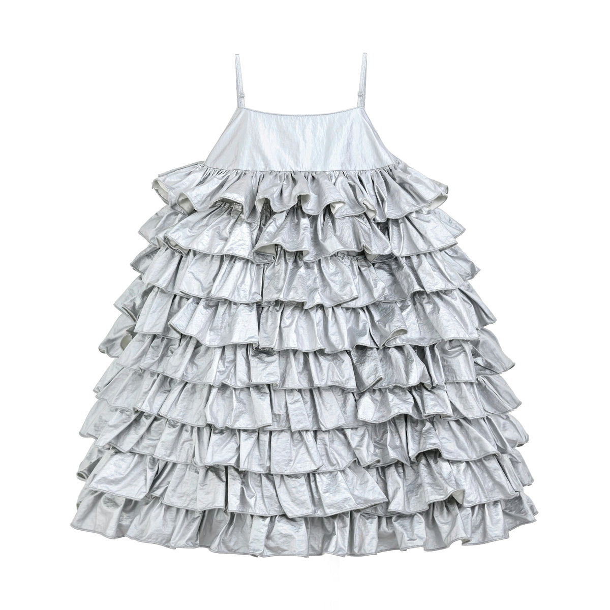 Silver Valeriane Tiered Ruffle Dress