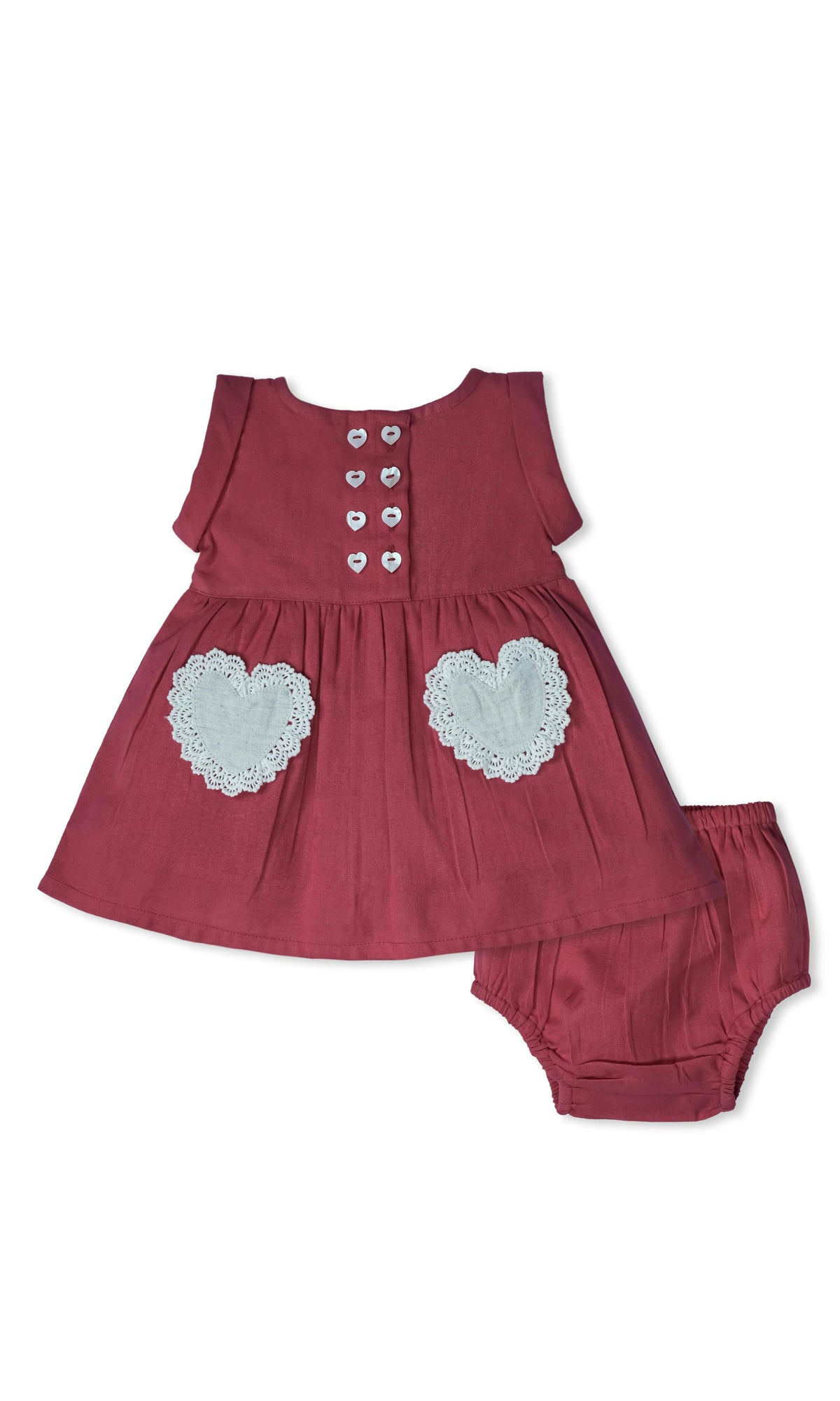 Coral Heart Gathered Dress — Cotton Girls Dress | Infant to Tween 0-13 Years