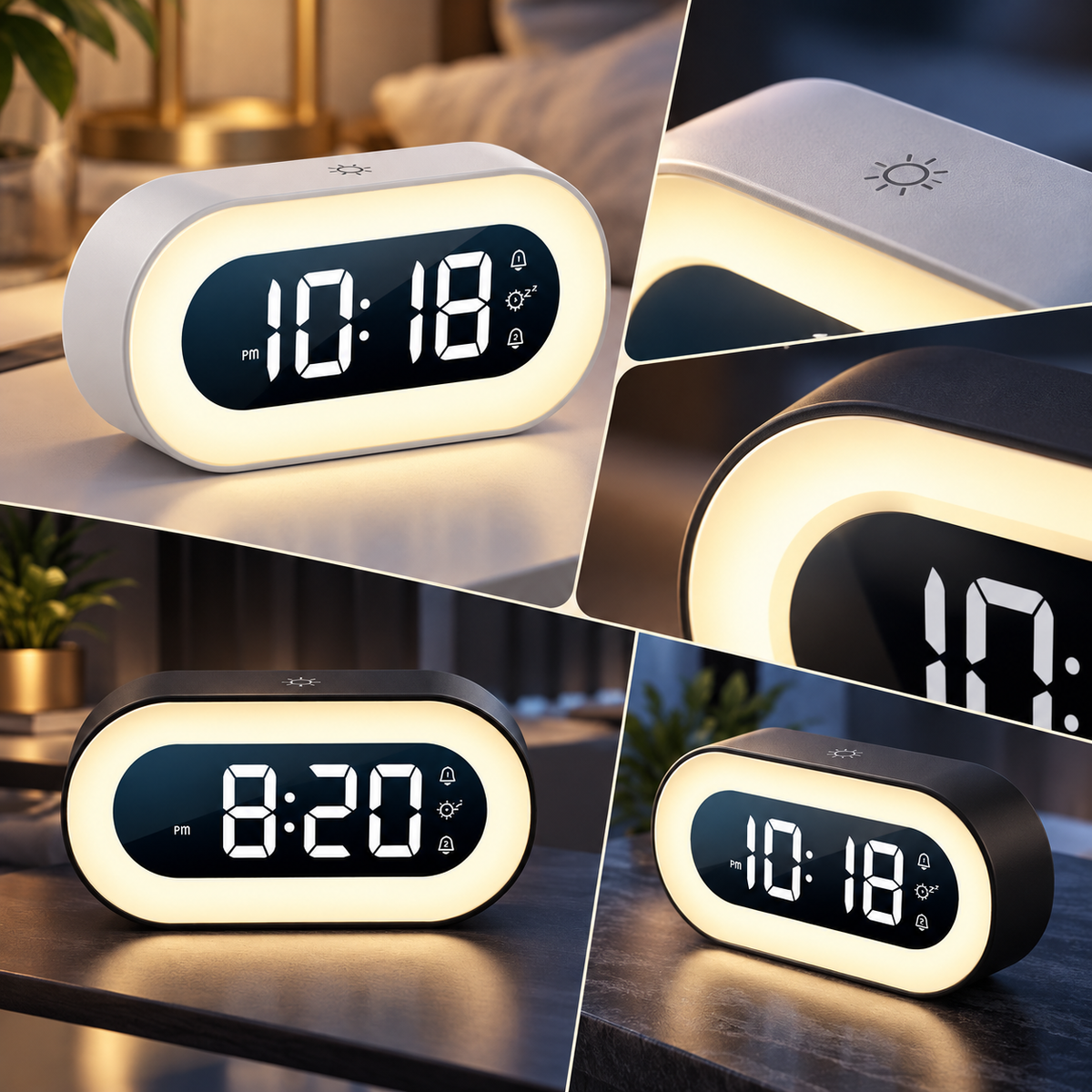 Night Light Alarm Clock Rechargeable Snooze Function