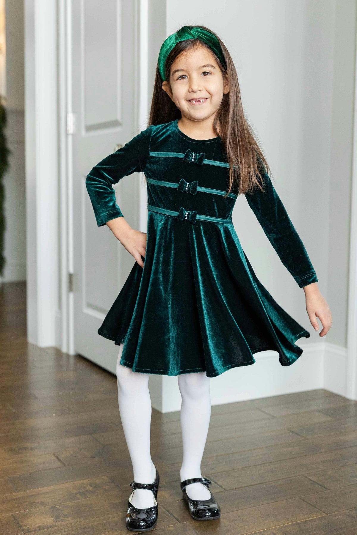 Stretch Velvet Dress with Pearls
