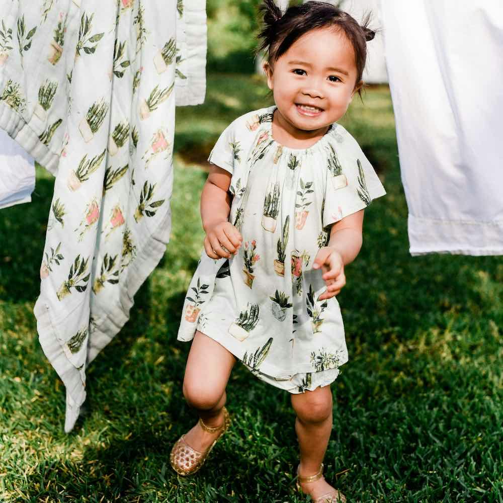 Green Floral Bamboo Dress & Bloomer Set