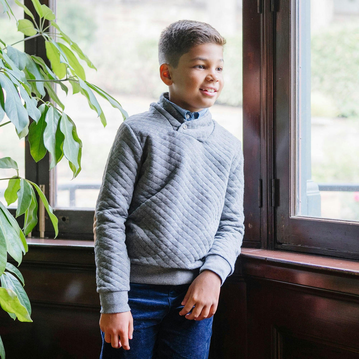 Quilted Shawl Collar Sweatshirt