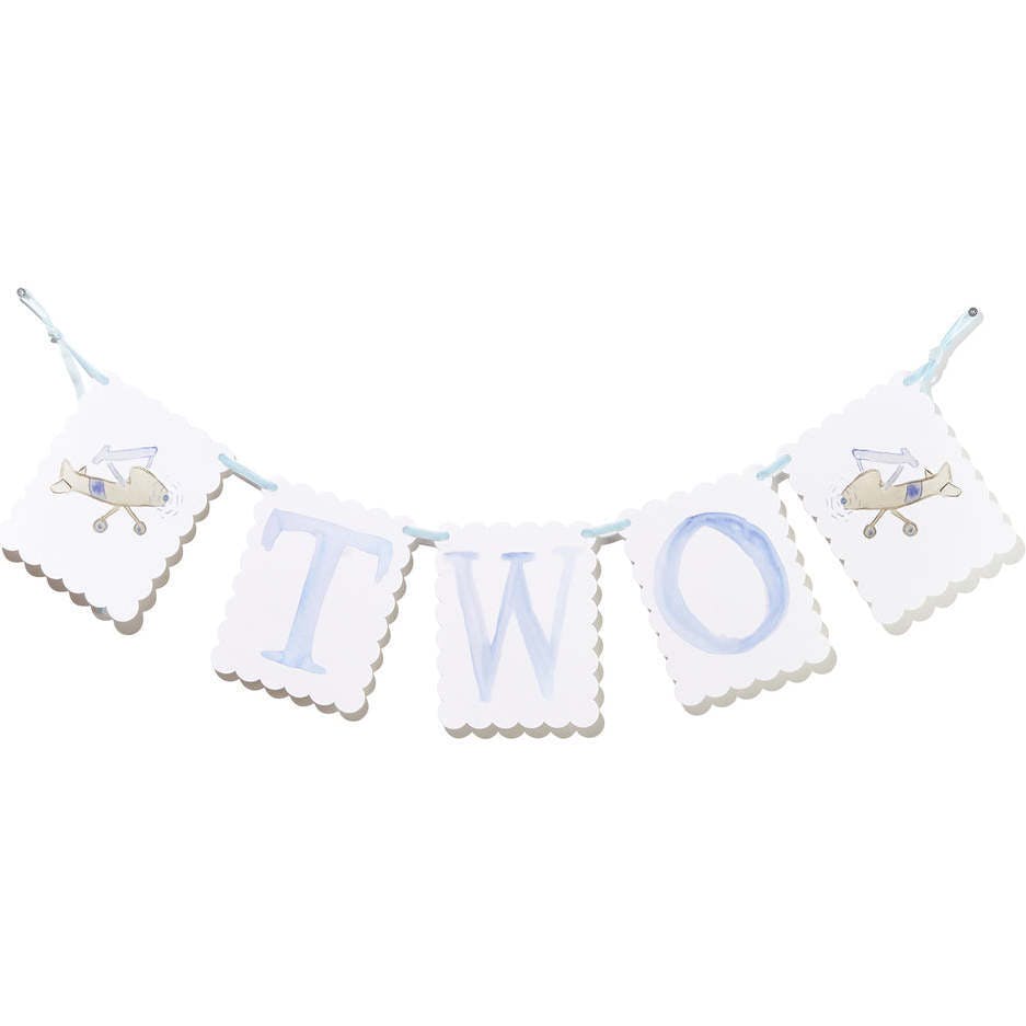 "TWO" Birthday Banner with Airplane/ Puppy Dog Endpieces