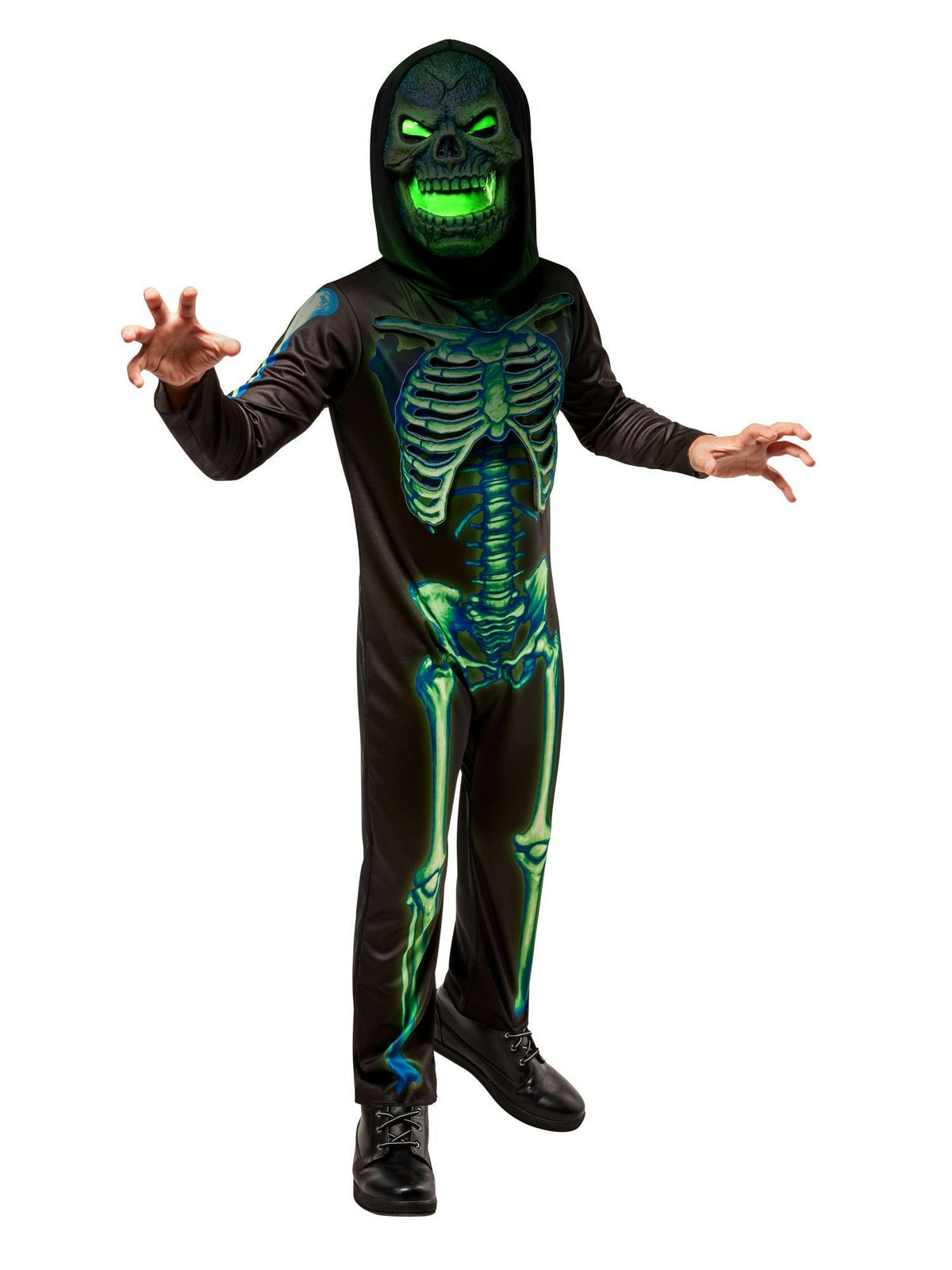 Boys' Neon Skeleton Costume with Light Up Mask