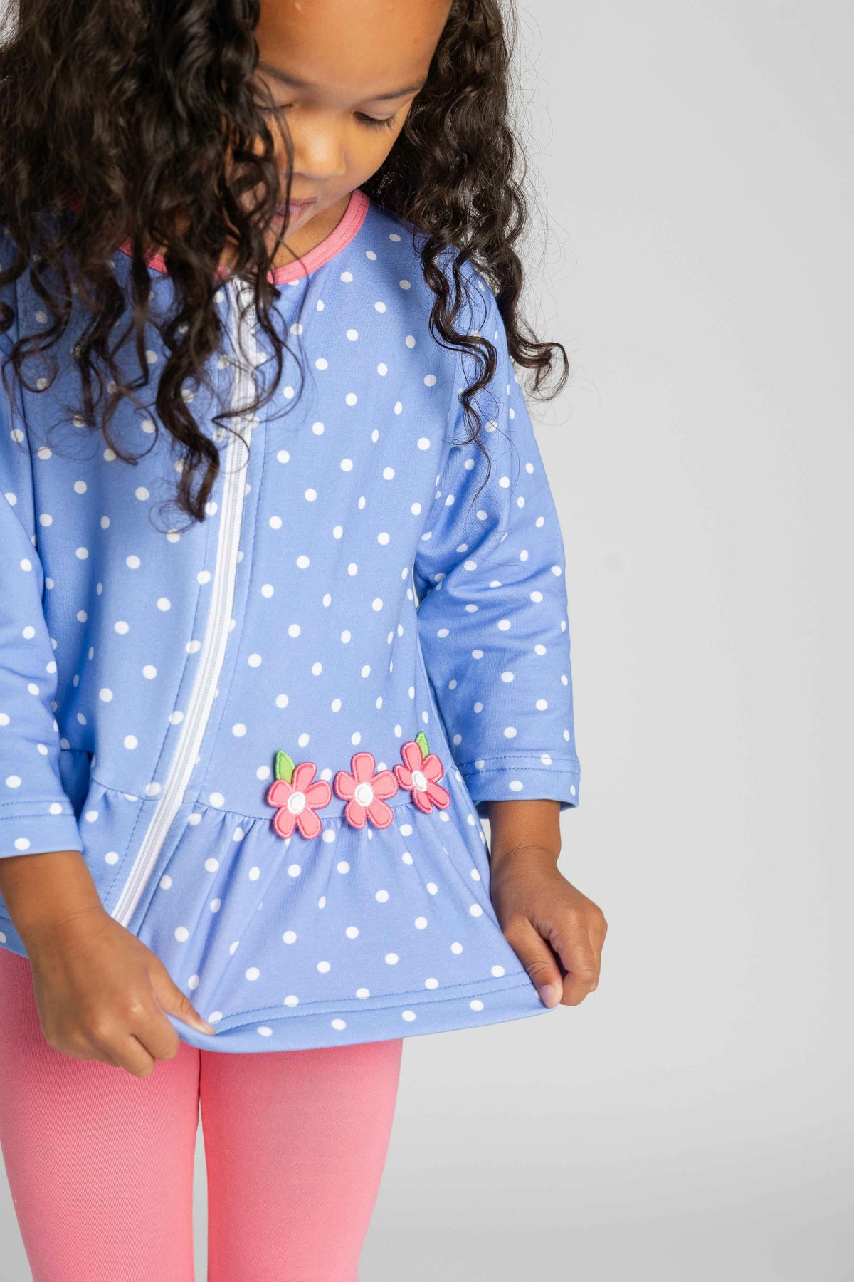 Dot Print Jacket Set with Flowers