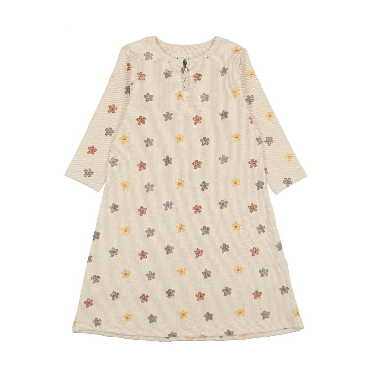 Floral Ribbed 3/4 Sleeve Dress