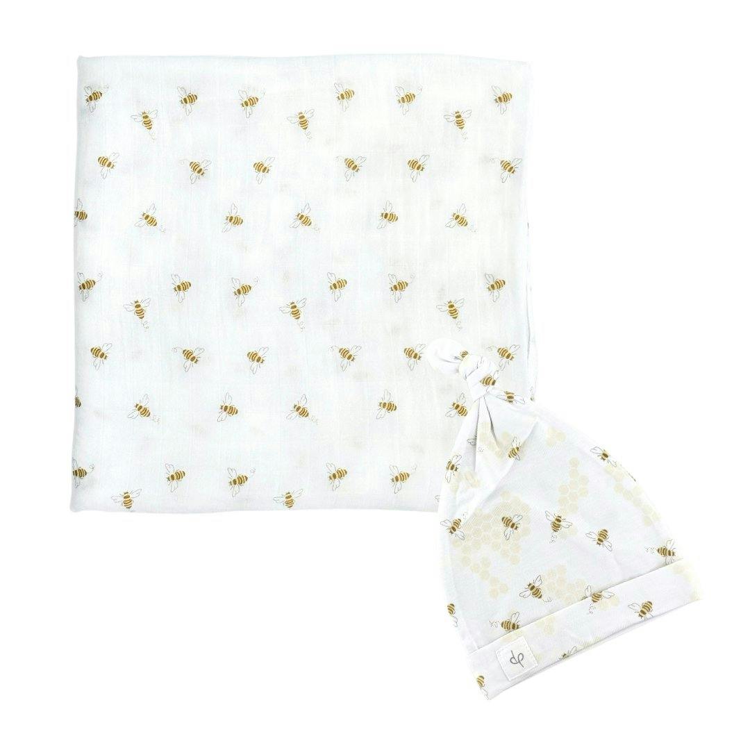 Bamboo Muslin Swaddle Blanket & Topknot Set - Ribbits By The Pond