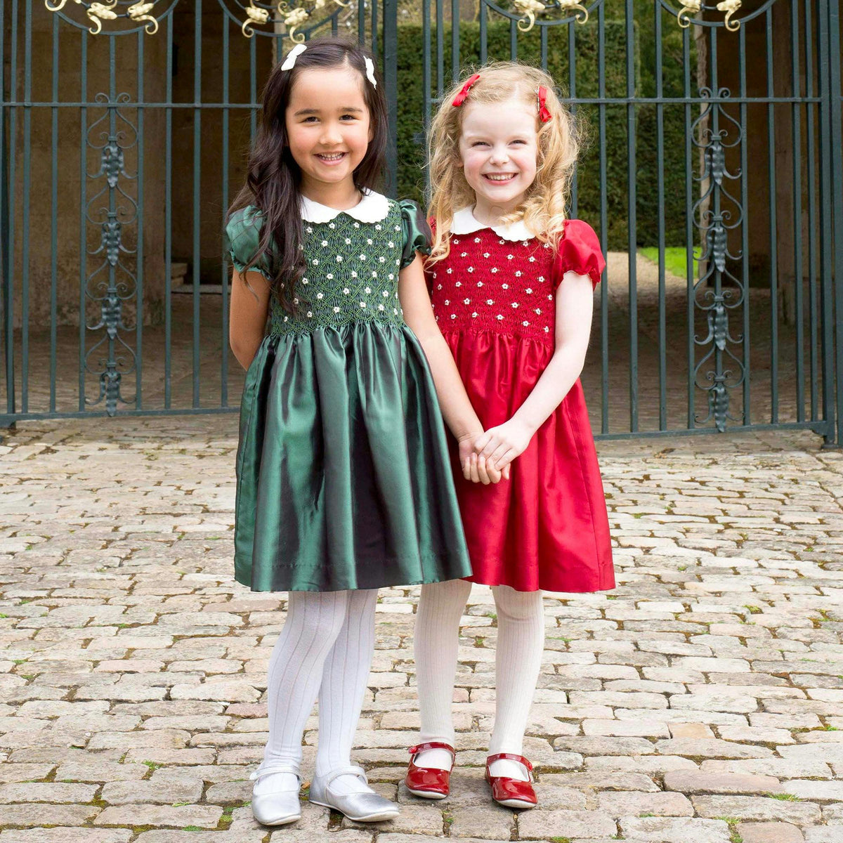 Red Taffeta Rosebud Smocked Dress