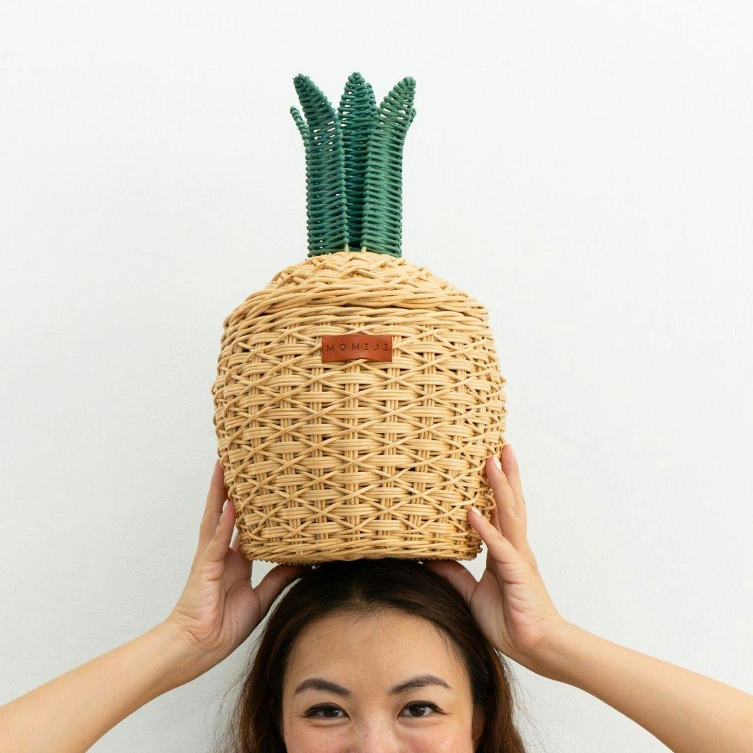 Handcrafted - Pineapple Basket (Natural) Small - Rattan Wicker