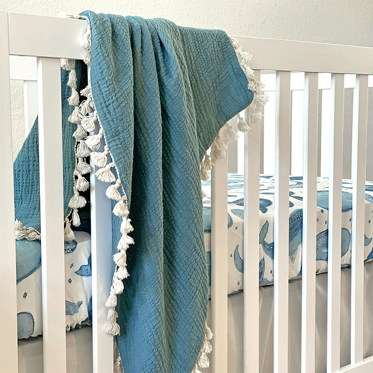6-Layer Cotton Muslin Baby Blanket (Riverstone Blue)