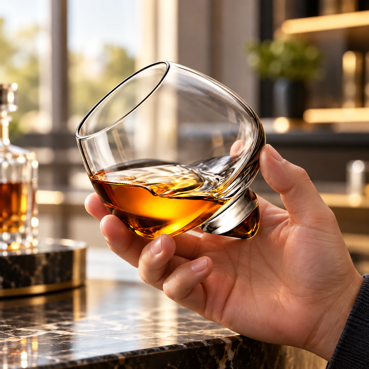 Rotating Whiskey Glass Ergonomic Non Toxic Unique Design