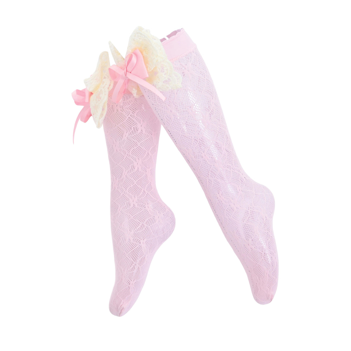 Embroidered Ribbon Bow Long Socks