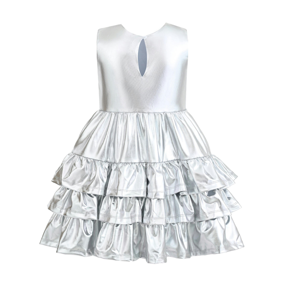 Silver Satin Ruffle Party Dress