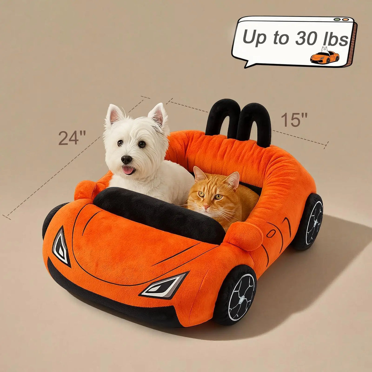 Sports Car Pet Bed - Plush Cat and Small Dog Bed with Cushion