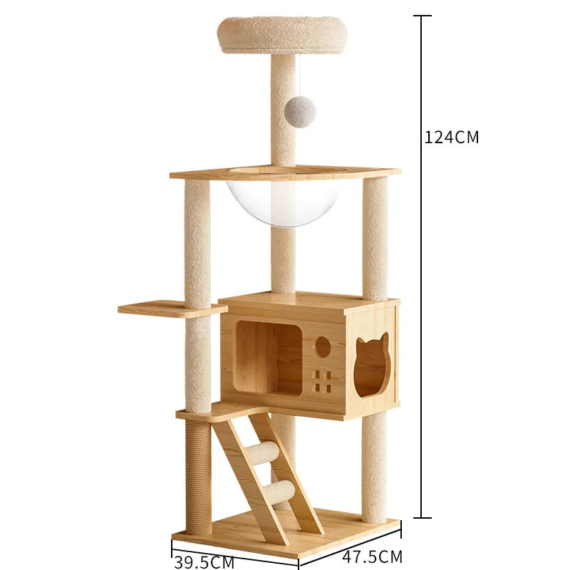 Multi-Level Durable Cat Tower - Large Wooden Cat Tree