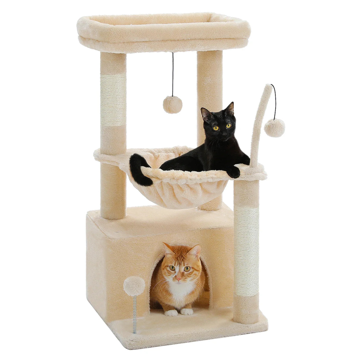4-in-1 Cat Tree with Large Cat Condo, Sisal Scratching Post