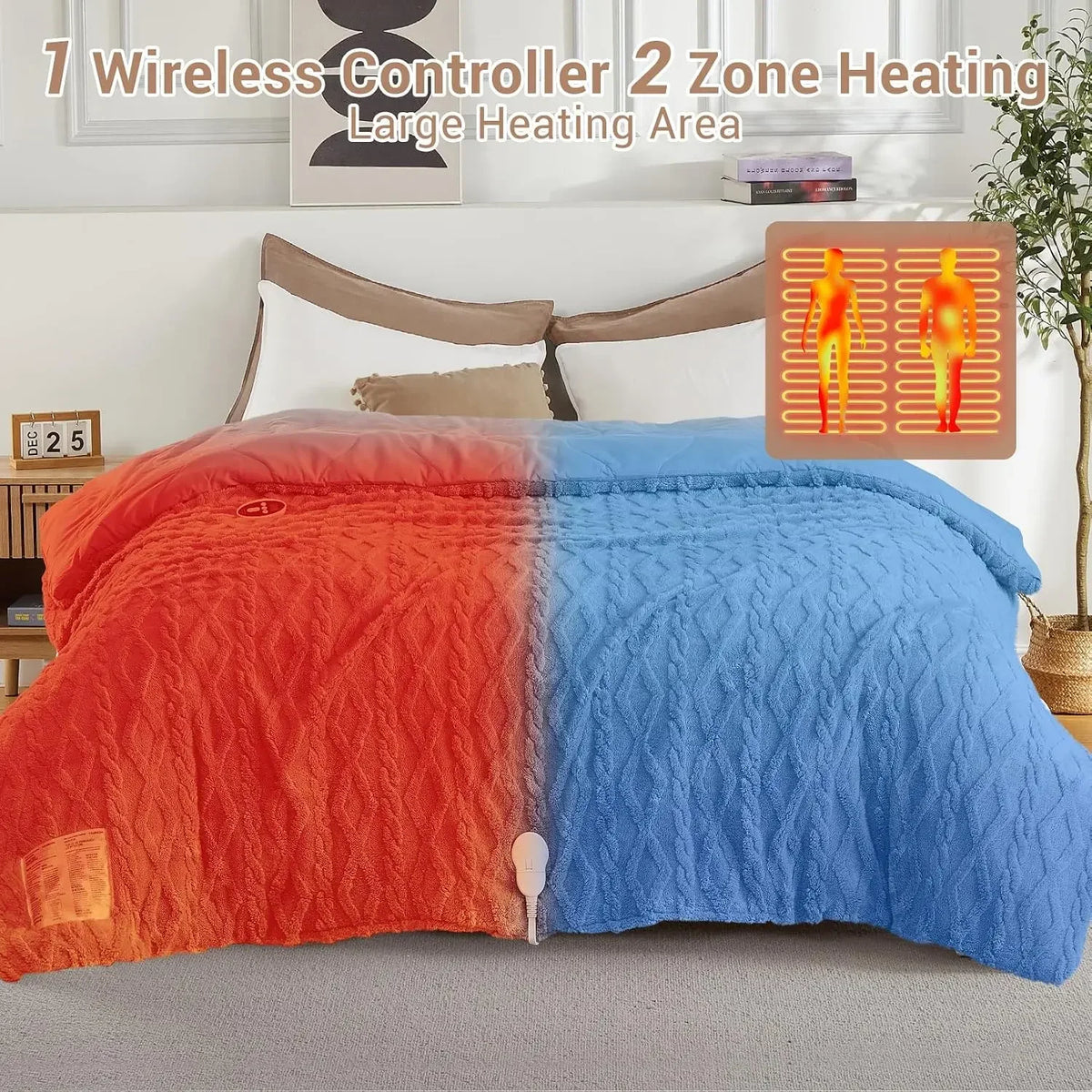 Heated Comforter Queen 90 x 90 in, Dual-Zone Electric Quilt with Wireless LCD Controller & 6 Heat Levels