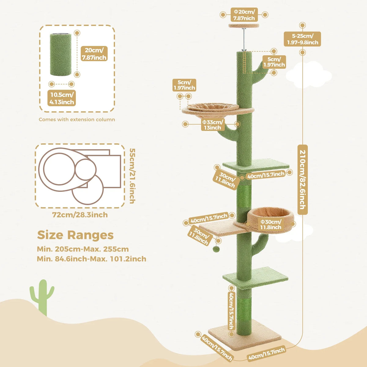 Cactus Cat Tree Floor to Ceiling Cat Tower