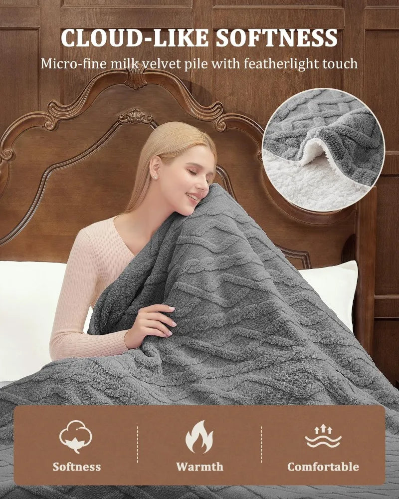 Heated Throw Blanket with LCD Controller, 10 Heat Levels, 10 Timer Settings & Auto Shut-Off, Flannel Fleece