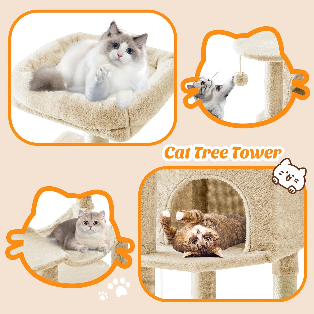 44IN Cat Tree Tower Cat Climbing Tower