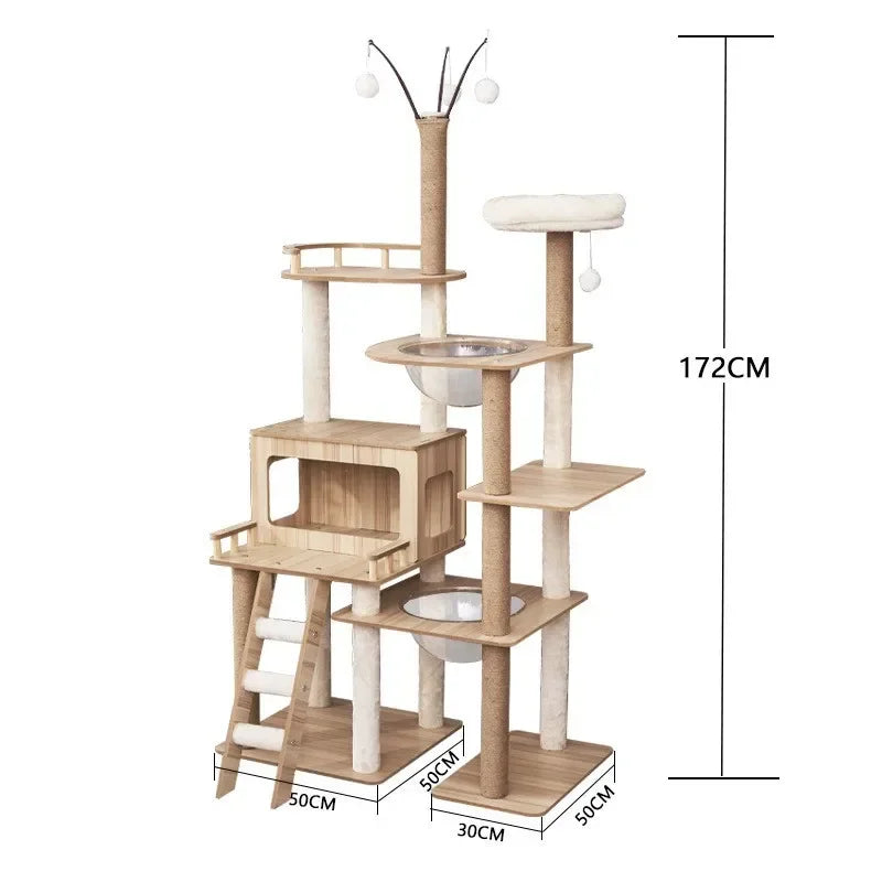 Multi-Level Durable Cat Tower - Large Wooden Cat Tree