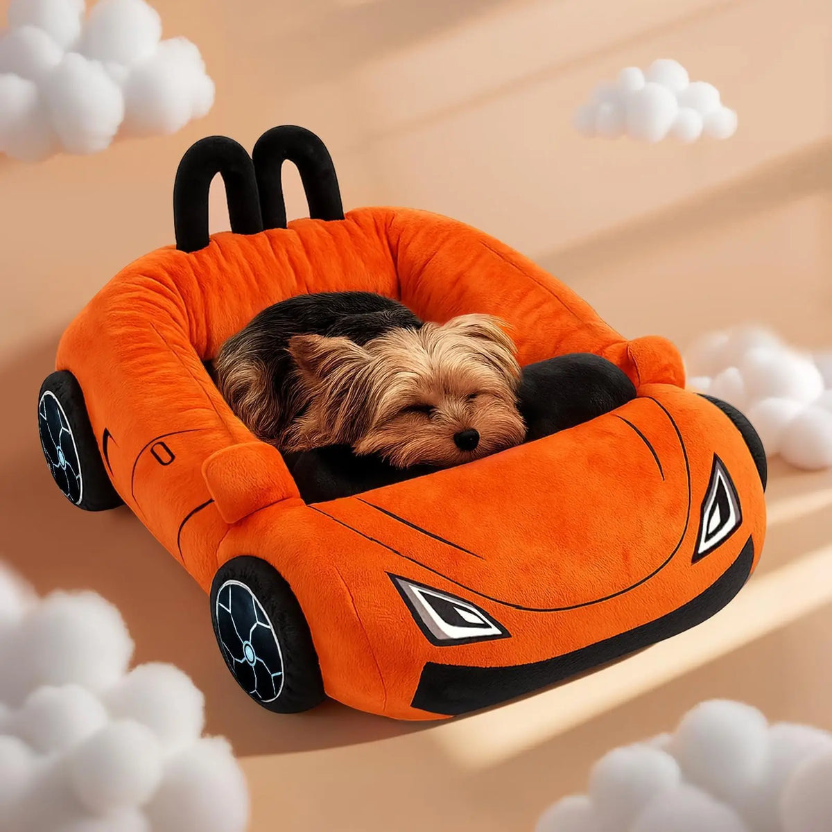 Sports Car Pet Bed - Plush Cat and Small Dog Bed with Cushion