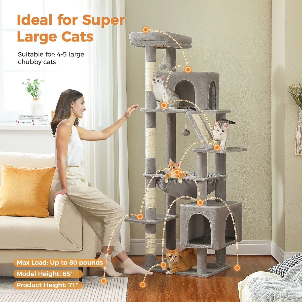 Cat Tree for Large Cats, Tall Cat Tower