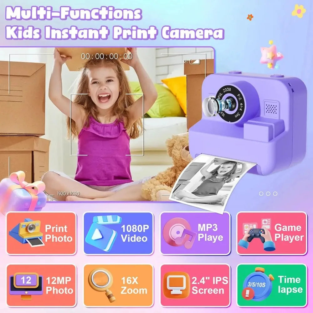 Kids Instant Print Camera with 32GB Memory Card
