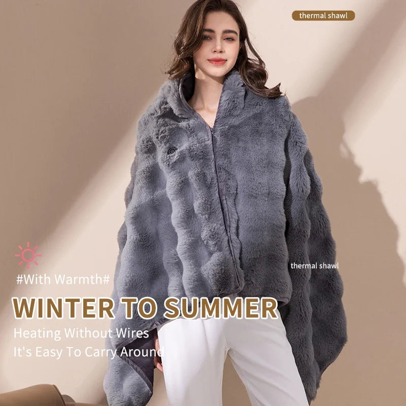 USB Heated Shawl Blanket (Type-C), Double-Layer Flannel Wearable Electric Throw with 3 Heat Settings