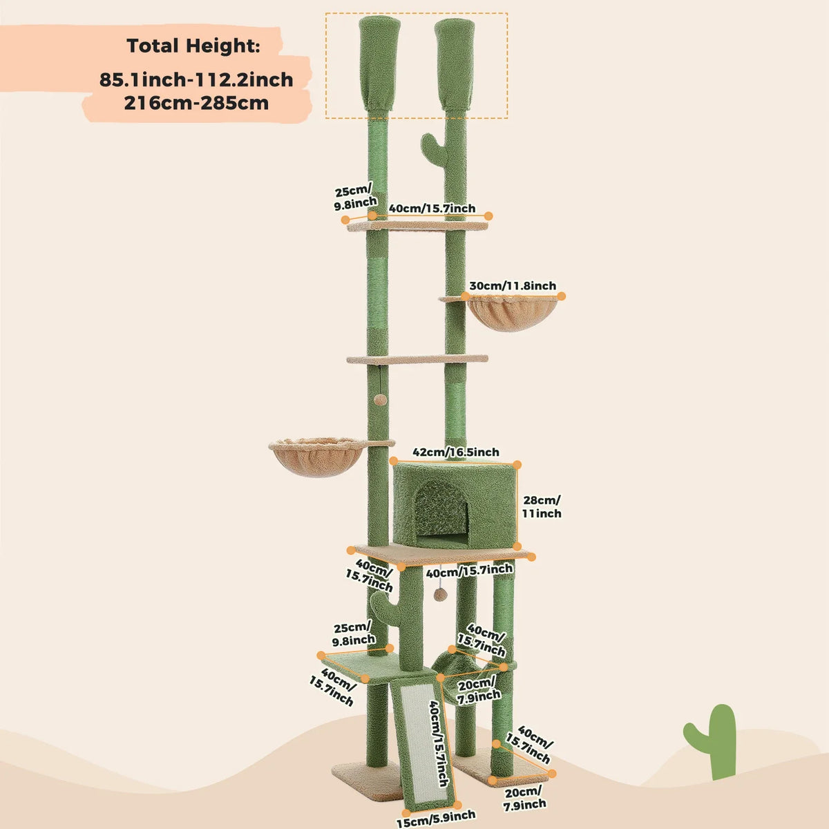 Cactus Cat Tree Floor to Ceiling Cat Tower
