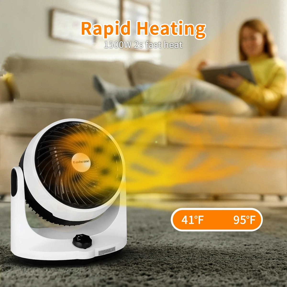 1500W Electric Space Heater, Circulation Fan, PTC Ceramic Heating, Overheat Protection for Indoor Rooms and Covered Patios