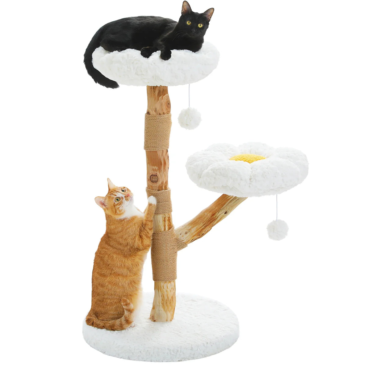 Modern Cat Tree Tower with Natural Solid Wood Scratching Posts