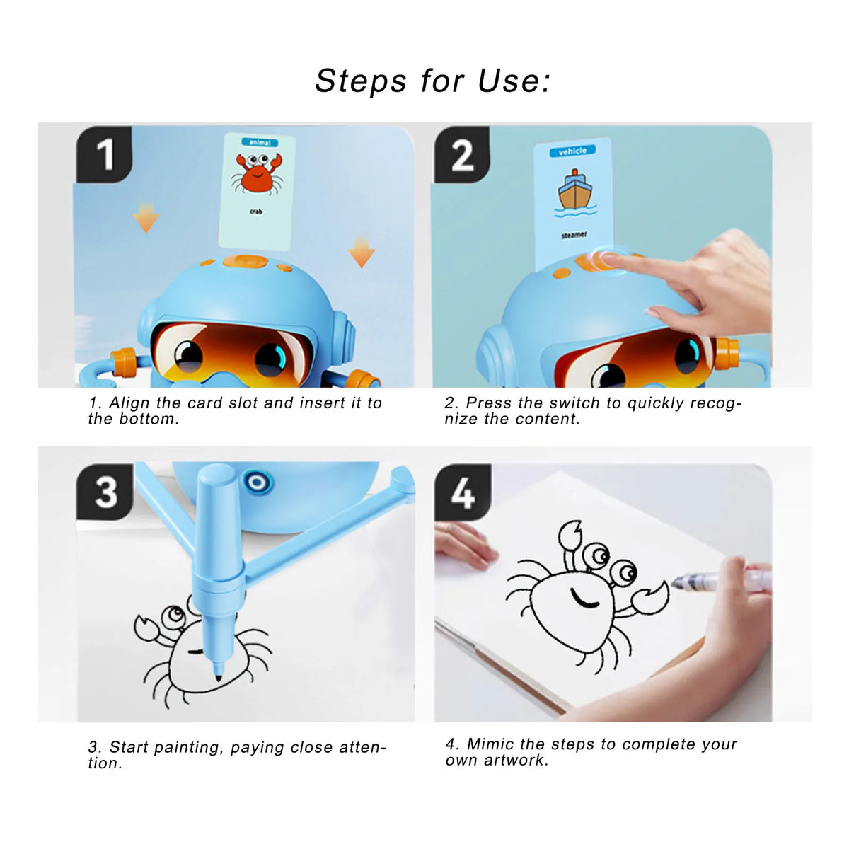 Kids Drawing Robot with 100 Activity Cards