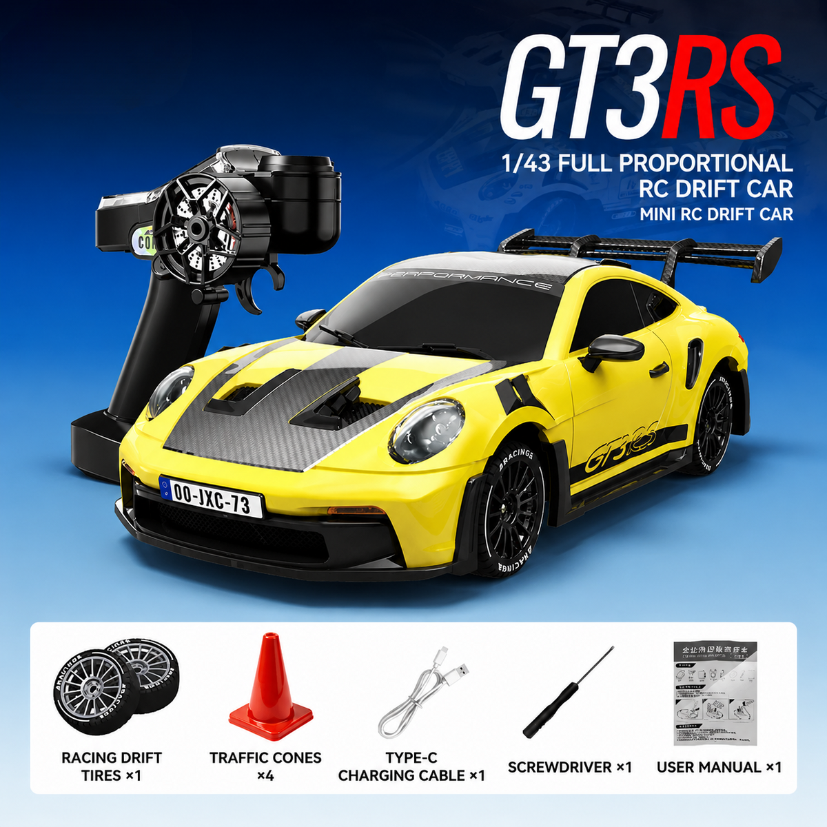 1:43 Scale RTR 4WD High-Speed GT3 RS RC Race Car - JX02
