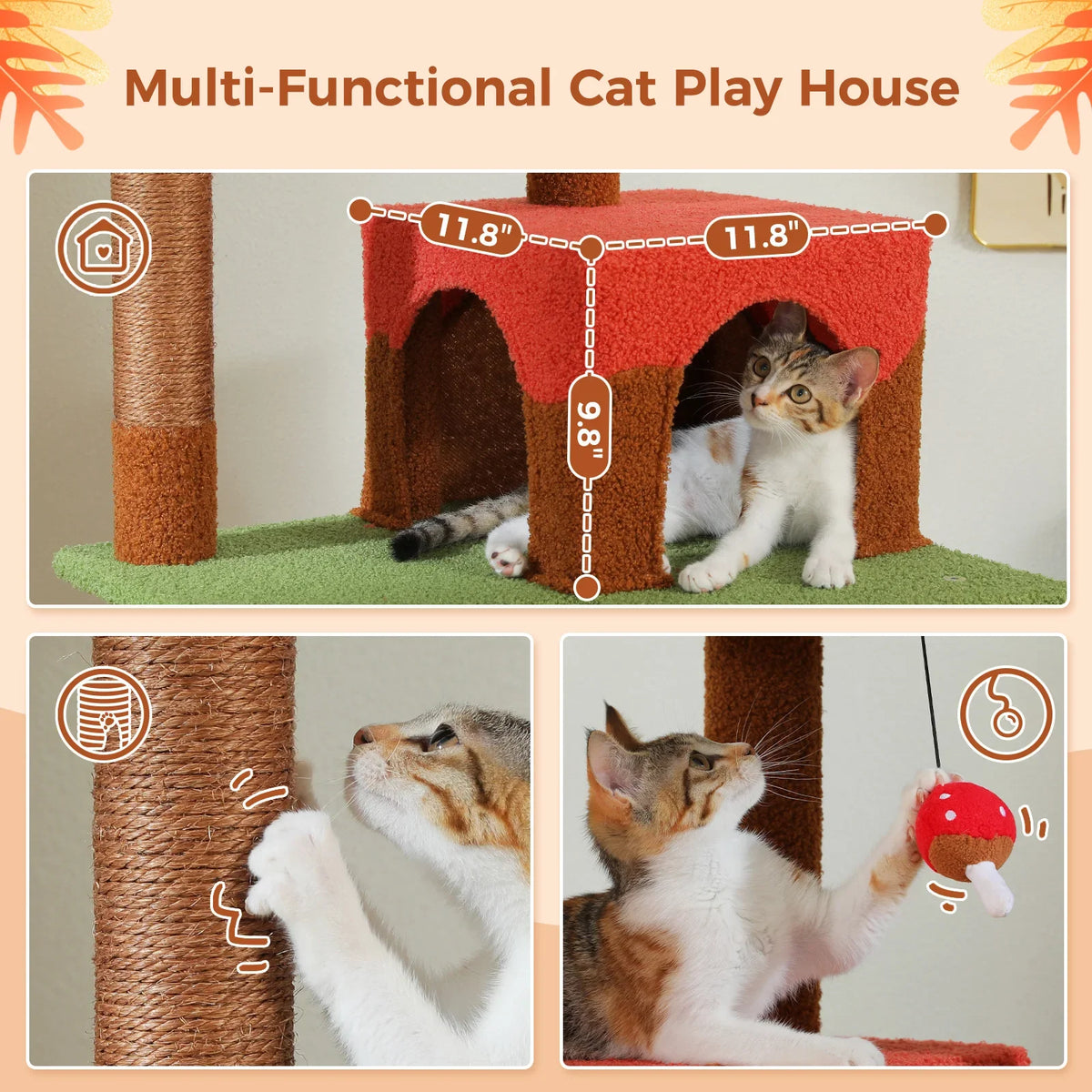 Multi-Level Cat Tree with Scratching Posts Removable Scratcher
