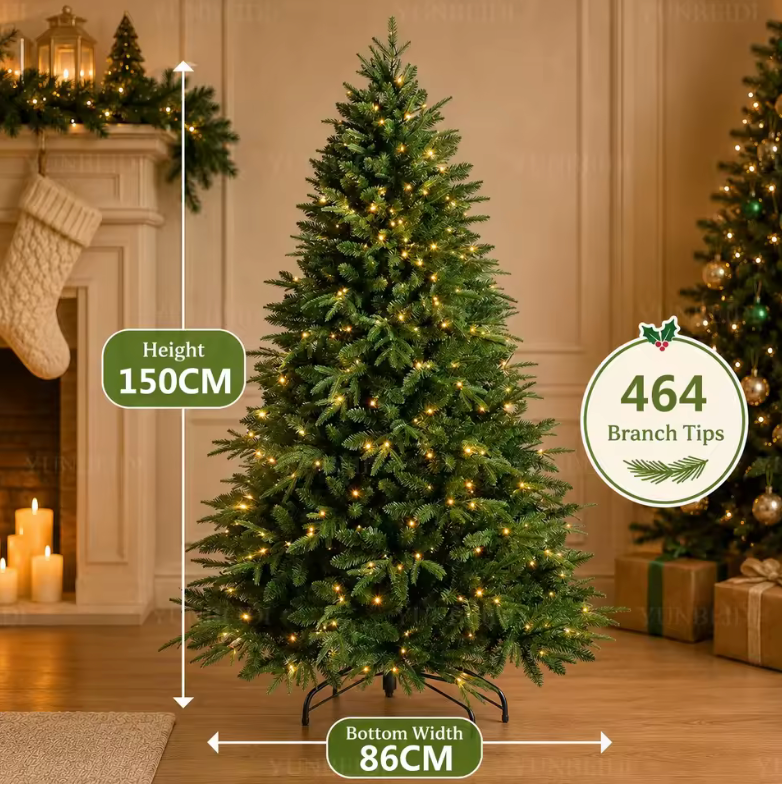 Pre-Lit Christmas Tree – Warm White LED, Full Lush Branches, 4ft to 6ft