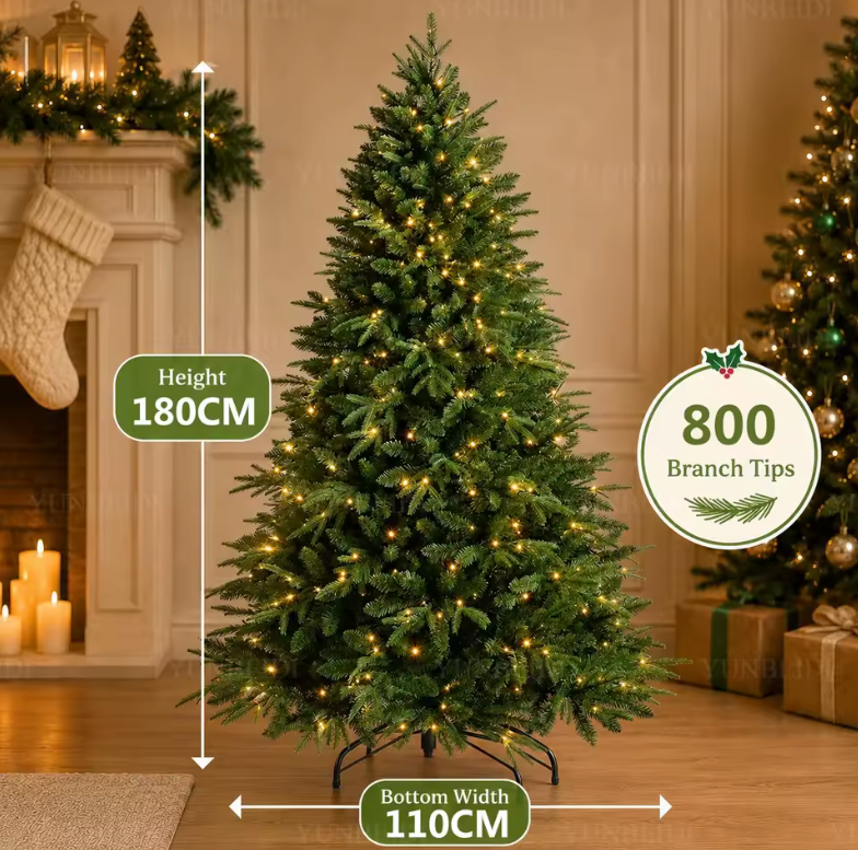 Pre-Lit Christmas Tree – Warm White LED, Full Lush Branches, 4ft to 6ft