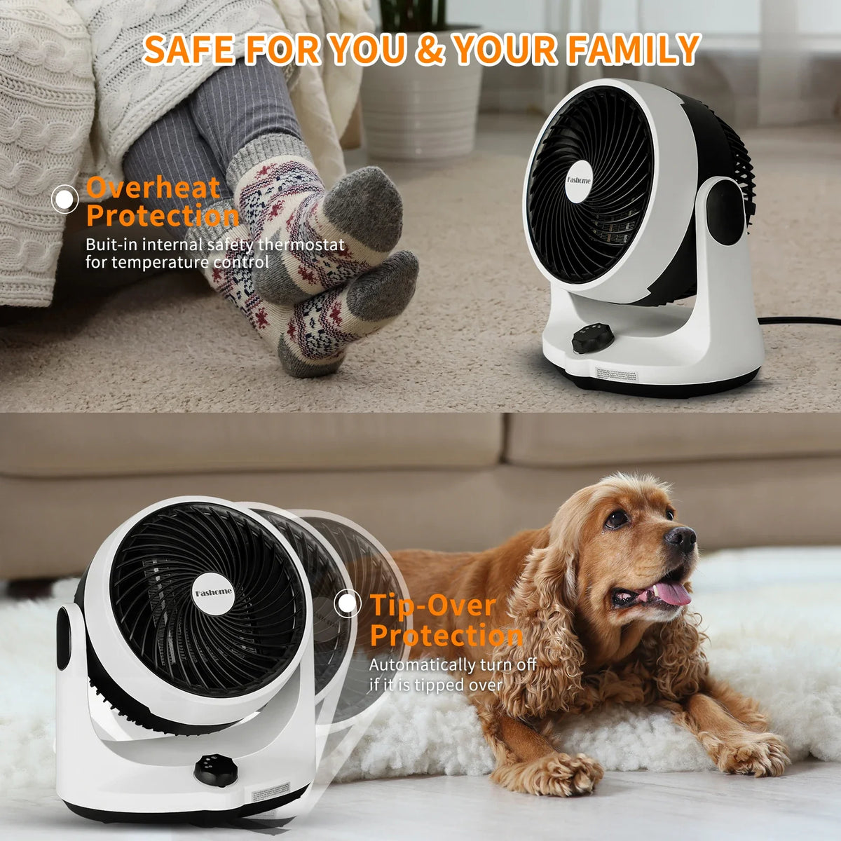 1500W Electric Space Heater, Circulation Fan, PTC Ceramic Heating, Overheat Protection for Indoor Rooms and Covered Patios