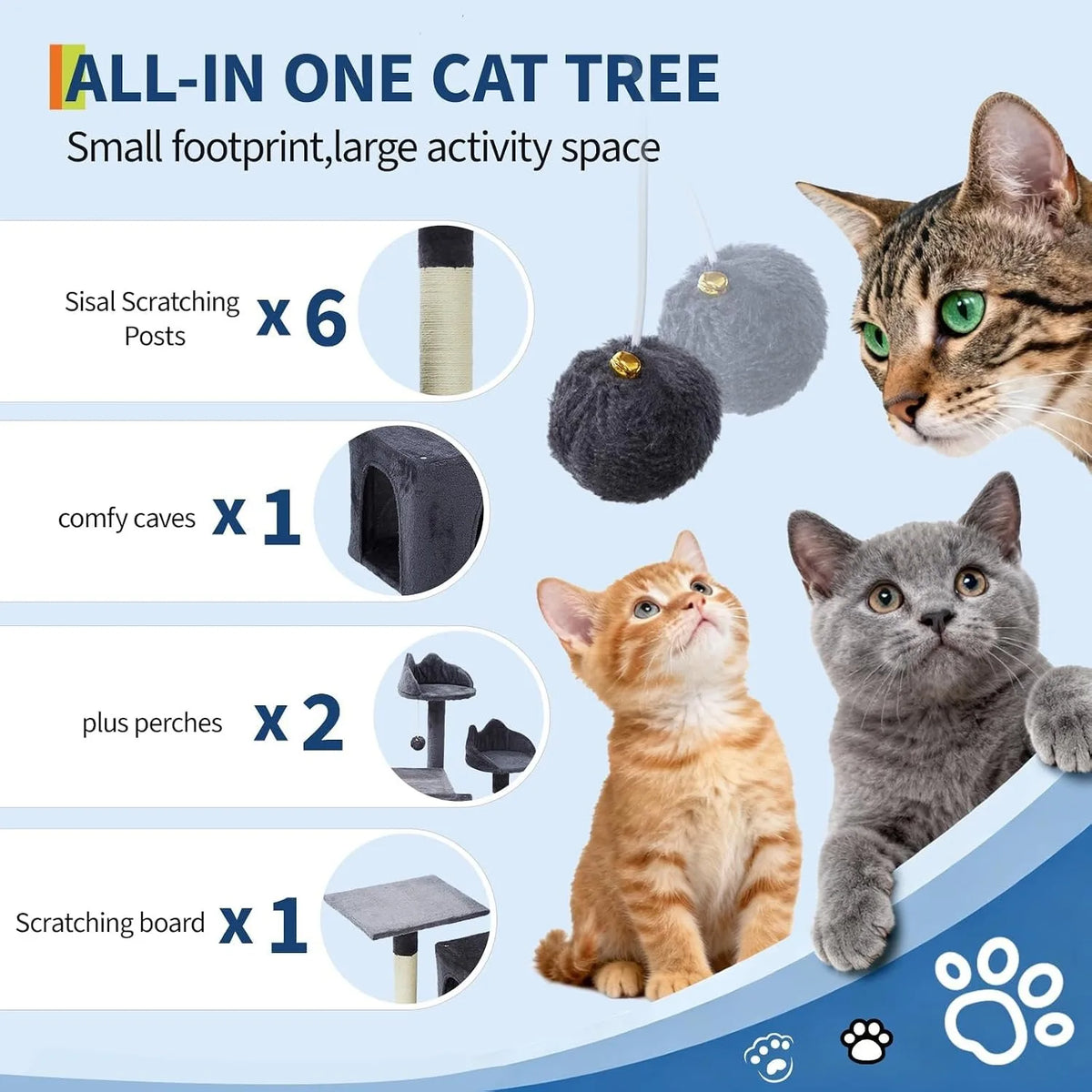 72 Inch Large Cat Tree Tower with Scratching Posts