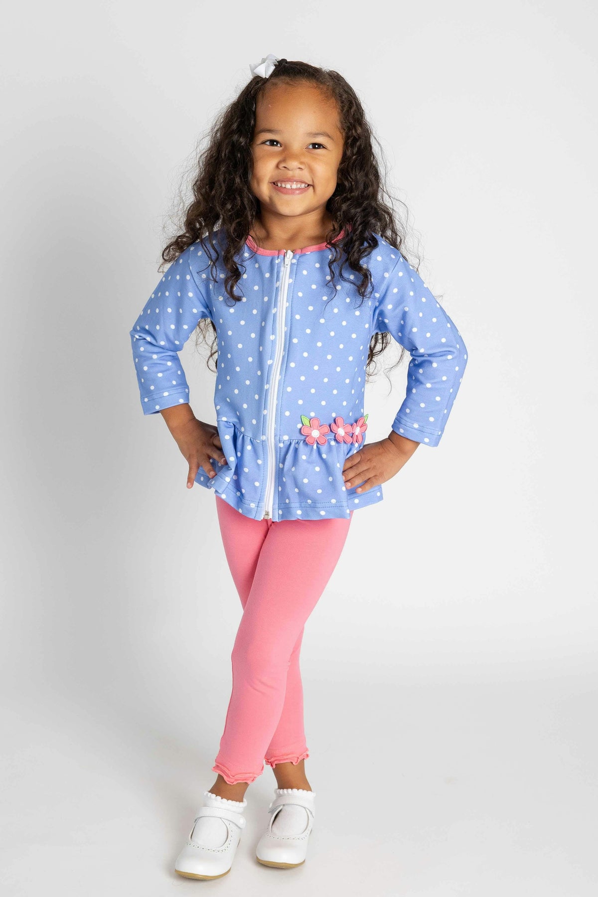 Dot Print Jacket Set with Flowers
