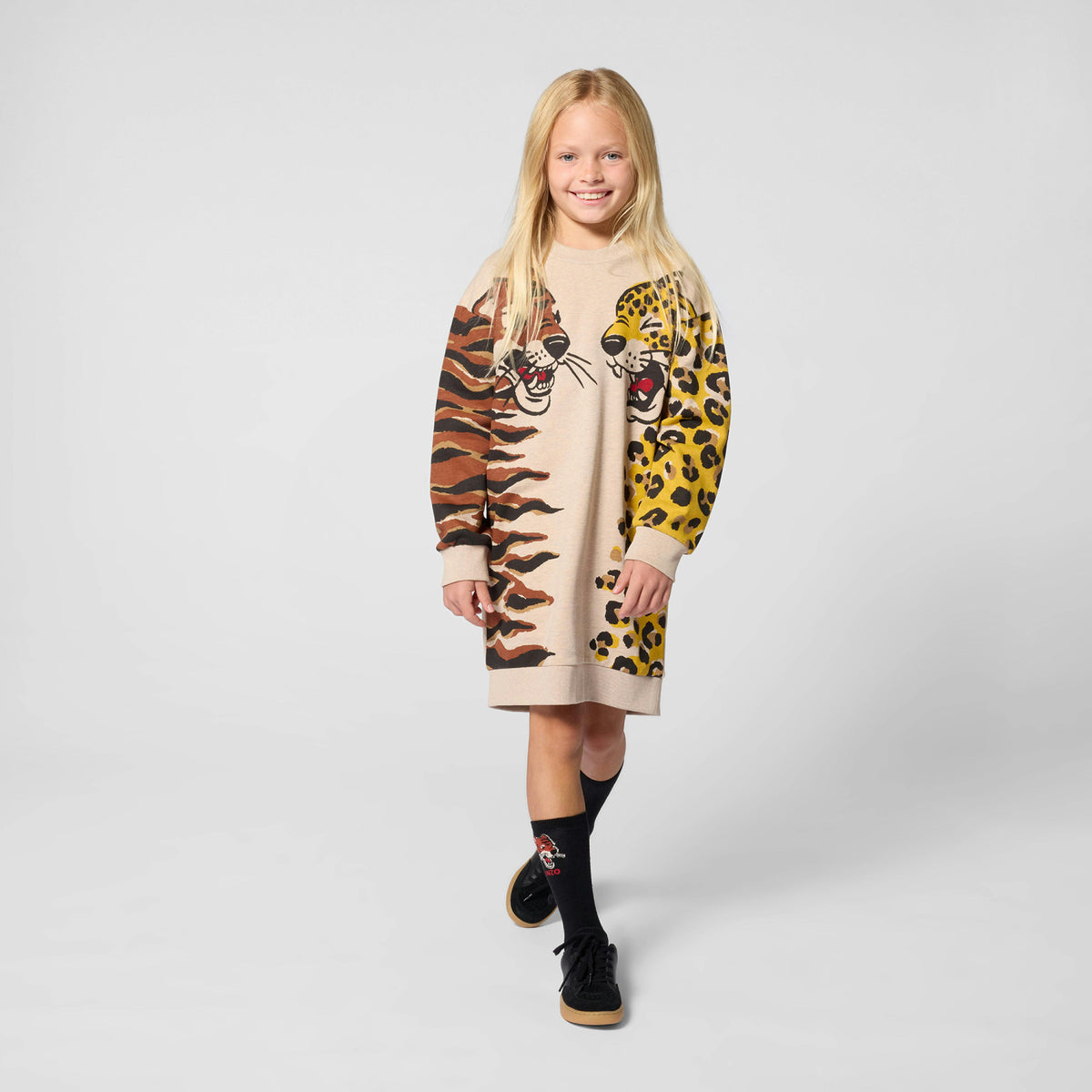 Beige Animal Print Sweatshirt Dress