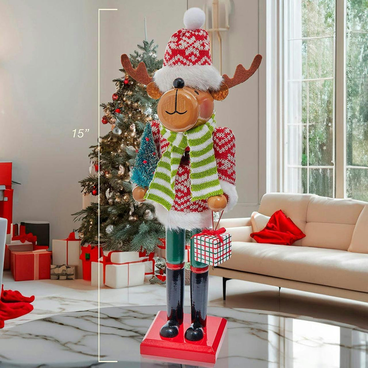 Kurt Adler 15-Inch Wooden Reindeer Nutcracker